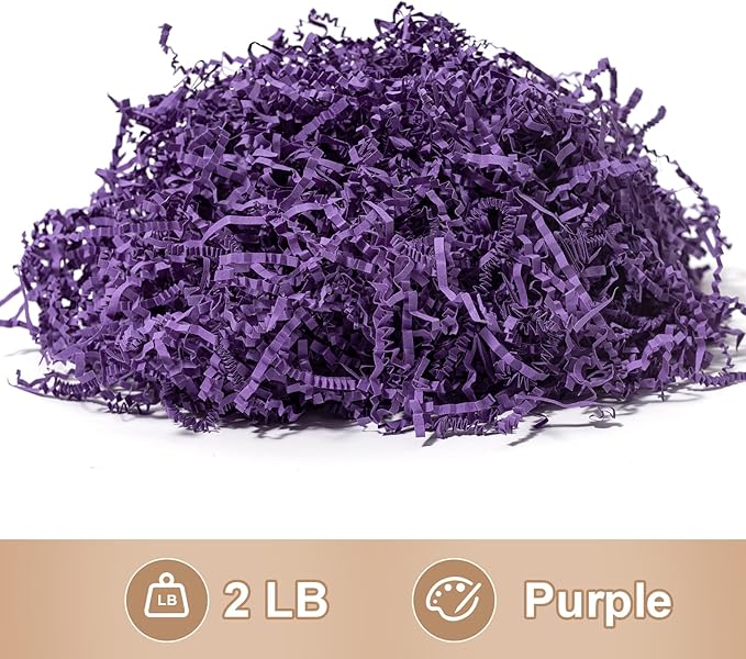 Wowxyz 2 LB Crinkle Cut Paper Shred Purple Crinkle Shredded Paper - Gift Box Baskets Bag Filler - Confetti Stuffing for Birthday, Holiday Gift Packaging Wrapping