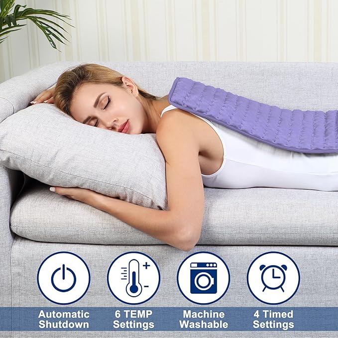 Electric Heating pad with 6 Heat Settings, Auto Shut Off, Dry Electric Heating for Back Neck Knee Arms Legs Shoulder Heat Pads for Christmas Birthday Father's Day Mother's Day (24"X12", Light Purple)