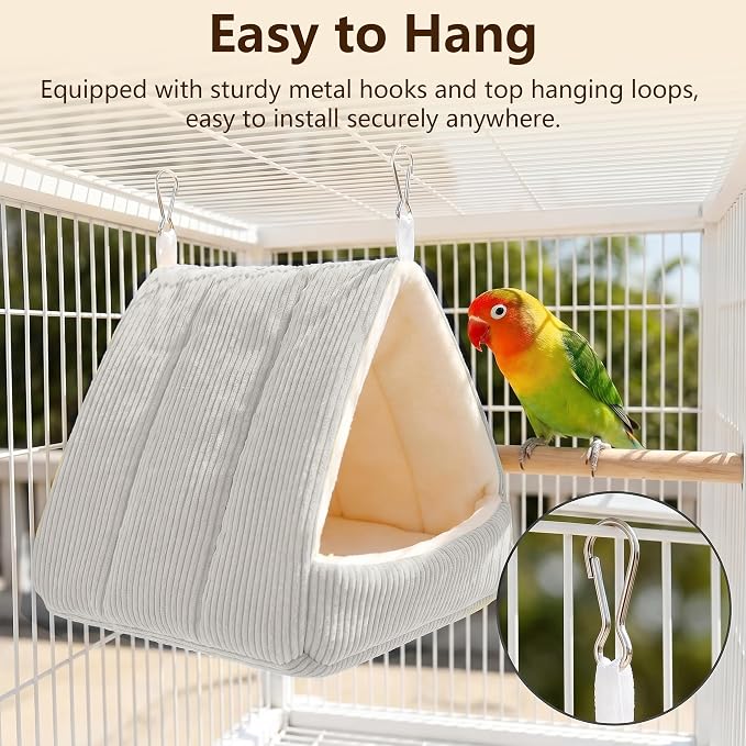Small Winter Warm Plush Bird Nest Bed for Cage (Small Gray) | Soft Hanging Bird Hammock Hideaway Hut for Budgies,Cockatiels,Parakeets,Small Medium Birds and Guinea Pig,Washable Bird Bed