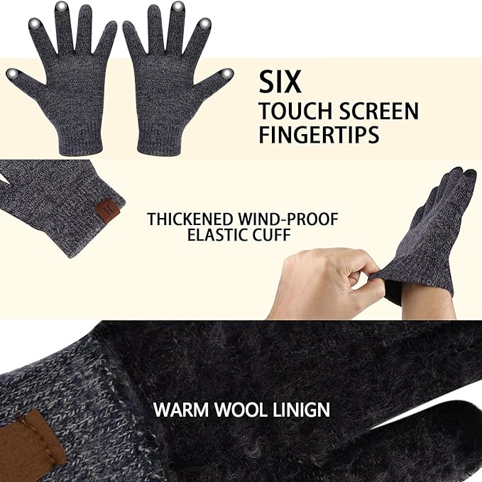 Winter Beanie Hat Scarf Touchscreen Gloves Set for Men and Women, Beanie Gloves Neck Warmer Set with Warm Knit Fleece Lined