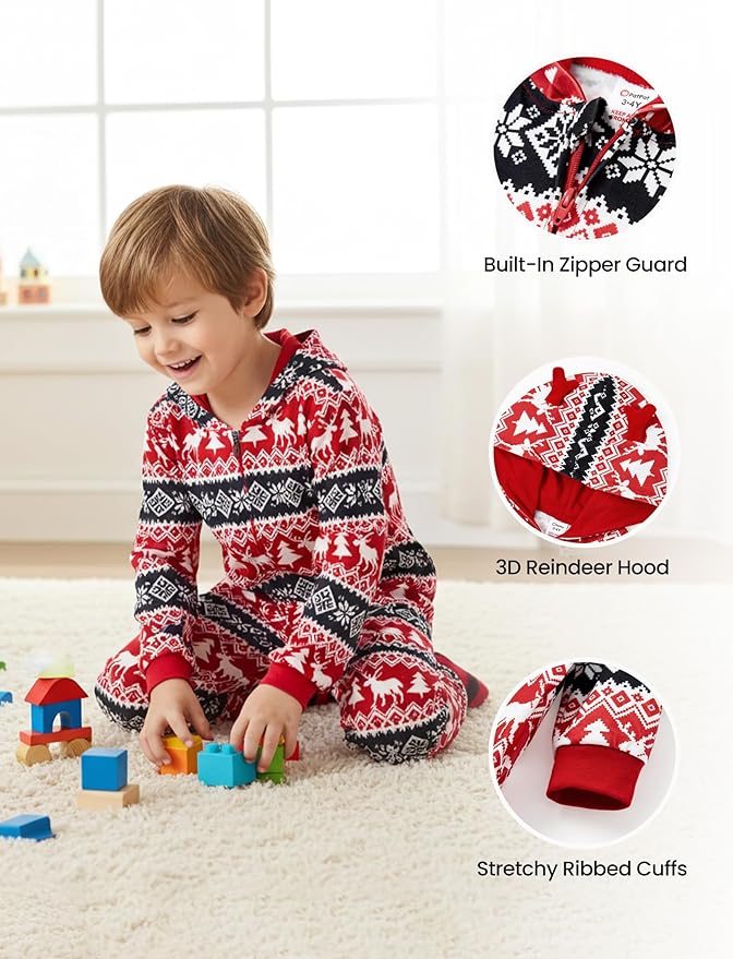 PATPAT Matching Family Christmas Onesie Pajamas – Holiday Hooded Jumpsuit Sleepwear PJs Couples Xmas Loungewear with Socks
