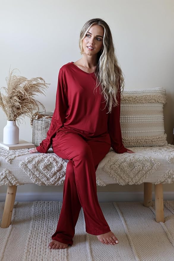 Ekouaer Womens 2 Pack Pajama Set Long Sleeve Pajamas Top and Pants V Neck Pjs Set Soft Loungewear with Pockets