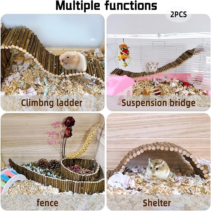 2-Pack Rat Bendy Long Suspension Bridges 19.7 x 2.7 Inch Hamster Climbing Ladder Flexible Wooden Bridge for Dwarf Hamster Sugar Glider Rodents Mouse