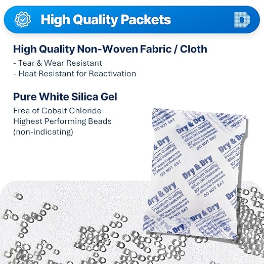 Dry & Dry Silica Gel Packets Desiccants - Rechargeable Silica Gel Packs, Desiccants Packets - 10 Packets (50 Gram)