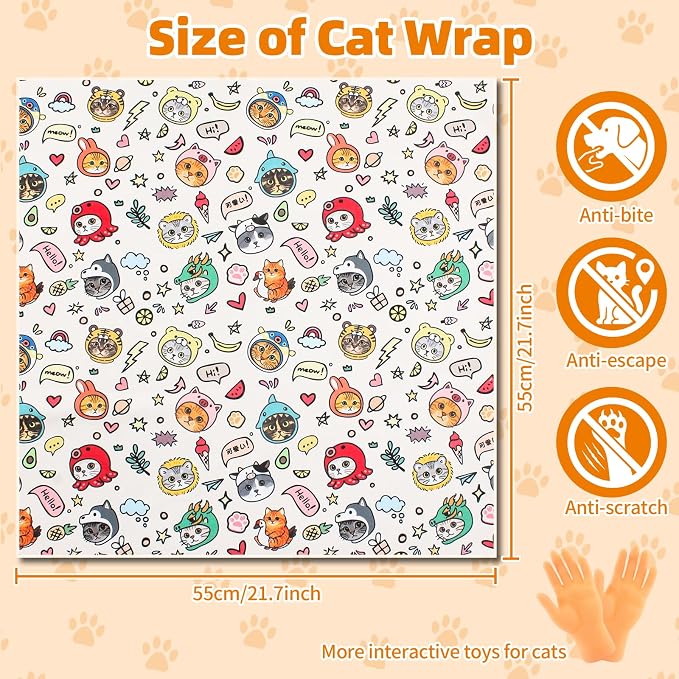 21.65" Cat Grooming Wrap for Cutting Nails Self Adhesive Cat Wrap for Nail Clipping Cat Restraint Blanket for Pet Cleaning and Beauty