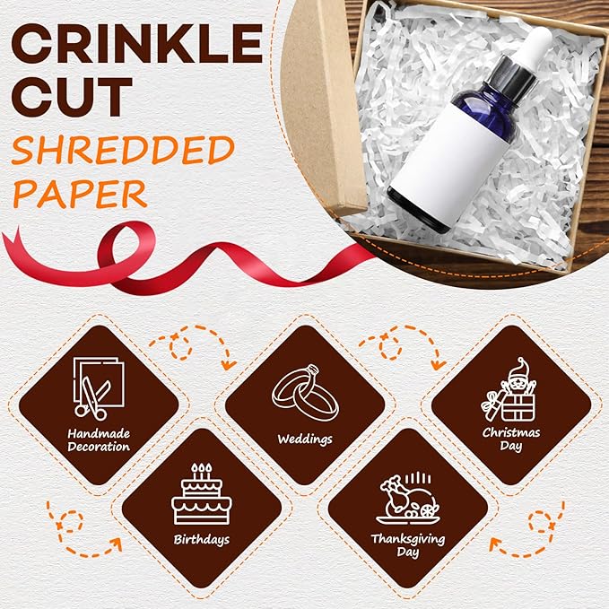 RowinsyDD 2LB White Crinkle Paper Filler, Cut Shredded Paper for Gift Baskets Packaging Wrapping Cushion Stuffing Box Confetti Filler for Easter Christmas Wedding Birthday Bridesmaid