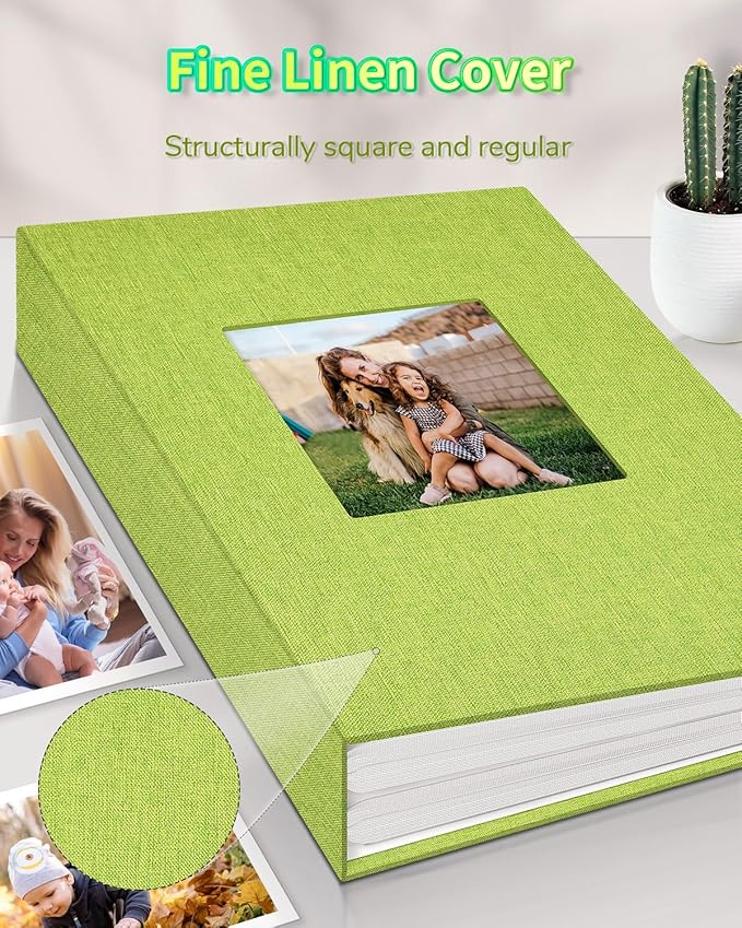 Photo Album 4x6 with 300 Pockets,Slip-in Picture Albums,Linen Cover Memory Book with Front Window,White Page Vertical Photo Book for Wedding,Family,Anniversare,Baby,Vacation