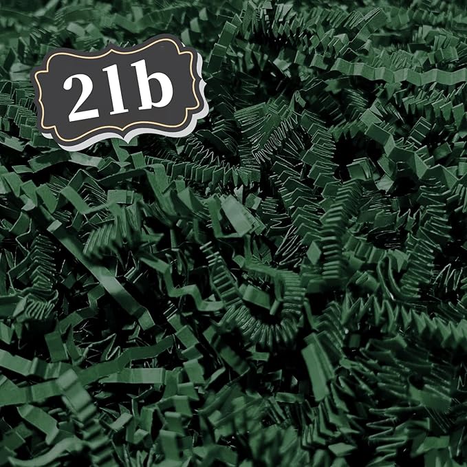 ZEBMOON 2 LB Dark Green Crinkle Cut Paper Shred Filler Great for Gift Wrapping, Basket Filling, Birthday, Wedding, Halloween, Thanksgiving, Christmas Day, New Year Party Decorations Filling Supplies