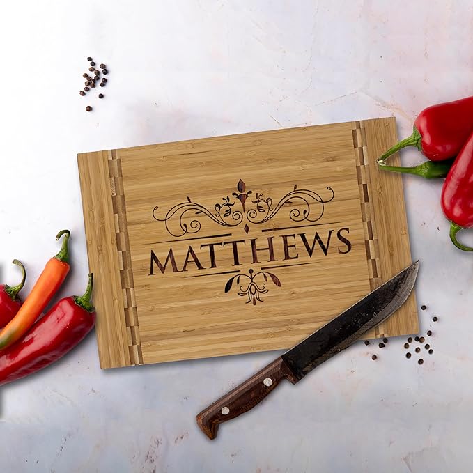 Deluxe Custom Engraved Wood Bamboo Cutting Board for Housewarming, New Home, Mom, Chef, Kitchen