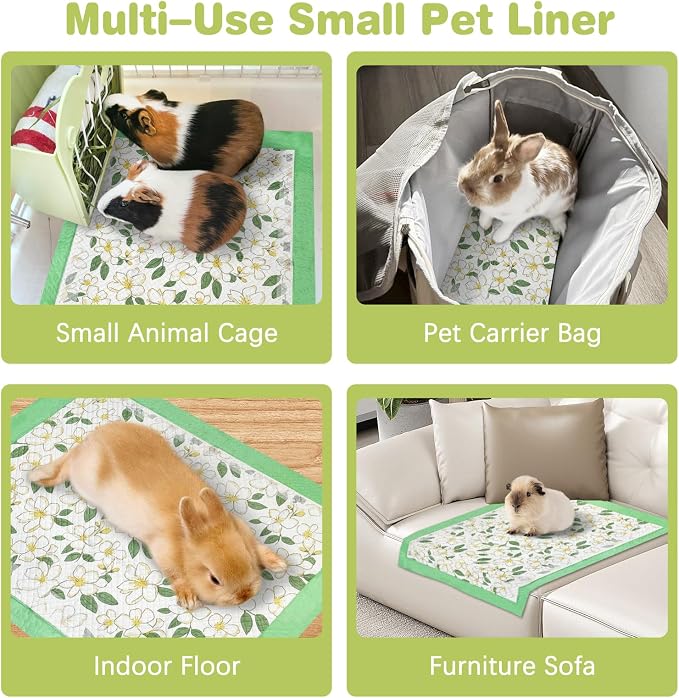 Fhiny 20 PCS Disposable Guinea Pig Pee Pads, 24'' x 36'' Super Absorbent Rabbit Cage Liner Odor Control Small Pet Cage Training Pads for Rabbit Bunny Ferret Cat Puppy and Other Small Animals