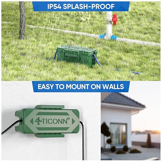 TICONN Outdoor Electrical Box, IP54 Splash-Proof Outdoor Extension Cord Cover, Protects Power Strip, Plug, Socket, Timer, Holiday Lights (Green, Small)
