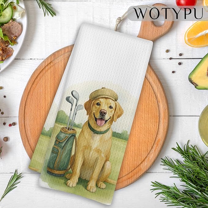 Funny Golf Golden Retriever Gifts Kitchen Towels, Golden Retriever Lovers Gifts Dish Tea Towels, Golf Lovers Gifts Decorative Hand Towel for Bathroom, 16x24 Inch