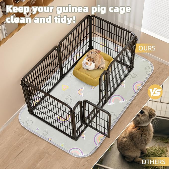 Homimp 2 Pack Guinea Pig Cage Liners, Washable Small Animal Bedding,Waterproof Reusable & Anti Slip Guinea Pig Pee Pad Fast and Super Absorbent Mat for Small Animal Rabbit Bunny Hamster,Grey 24"x47"