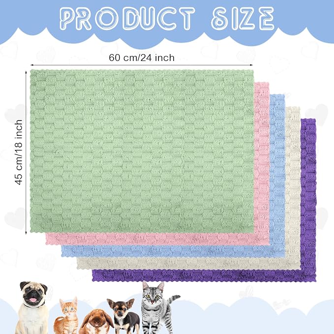 SmoothNovelty 5 Waterproof Guinea Pig Blankets, Multicolored, 18 x 24 Inch | Multicolored Plush Texture, Waterproof Pee Pad, Washable Coral Fleece Bedding Mat, for Guinea Pig Rabbit Cage