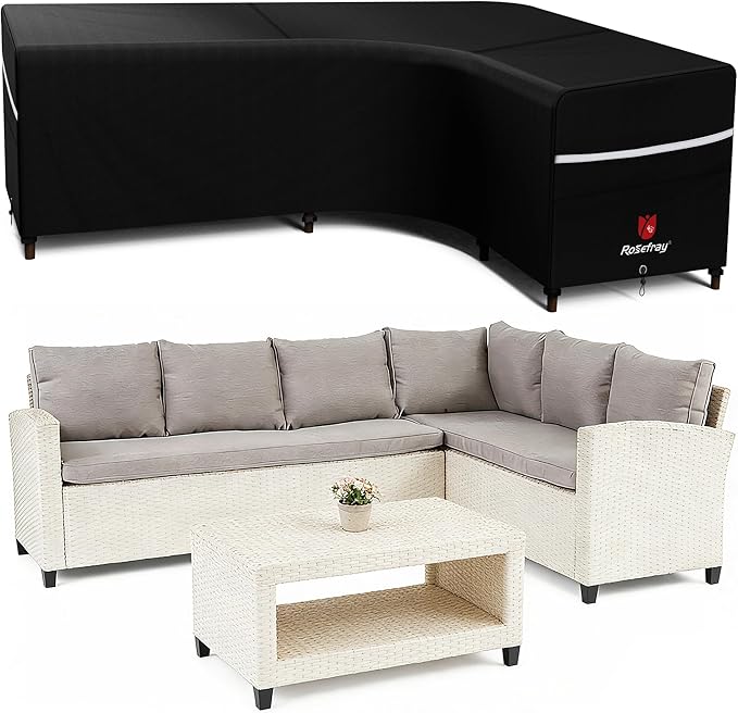 Rosefray Outdoor L-Shaped Sectional Cover-600D Patio Sectional Sofa Cover, Waterproof Furniture Covers for Deck, Lawn,Backyard 105”x85”Right Facing Black