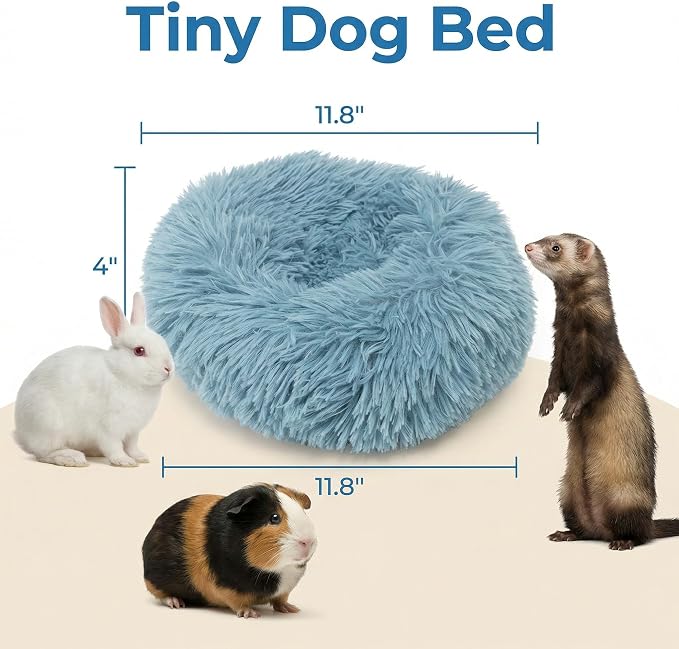 Guinea Pig Bed for Small Animal for Dwarf Rabbits/Hamster/Hedgehog/Ferrets | 11.8 Inch Small Animal Beds Washable，Hideout Soft & Comfortable Donut Bed,Blue