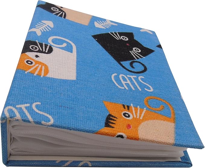 Small Photo Album for Kids, 100 Pockets 4x6 Bookshelf Baby Picture Album, Slip-in Linen Cover Photo Book for Family(Kitty)