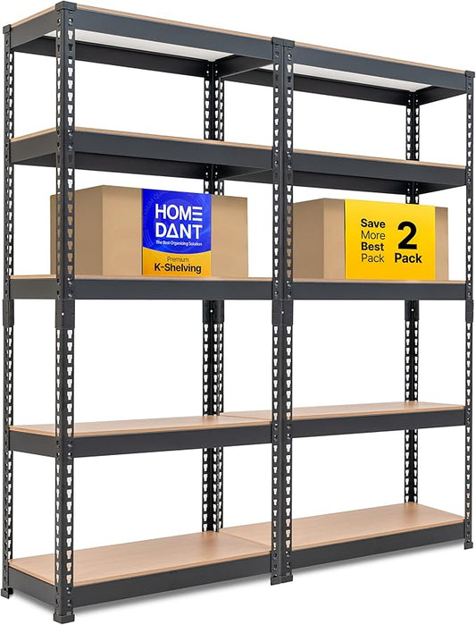 HOMEDANT 28" W 5 Tier Heavy Duty Garage Shelving Adjustable Metal Rack Storage Shelves Standing Shelf Unit Organizers Pantry Closet Black 2Pack