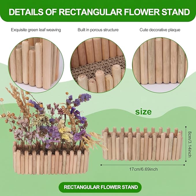 Hamster Cage Sprays Flower Foraging Holder - Natural Wood Feeding Stand, Small Pet Habitat Accessories for Hamsters Mouse Guinea Pig Dwarf Gerbils Syrian Mice (Plain - Rectangle)