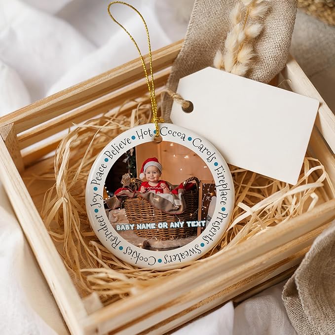 Personalized Photo Christmas Ornament 2025 for Baby's First Christmas Personalized Ceramic Keepsake with Name & Date Newborn Boy Girl Gift Idea