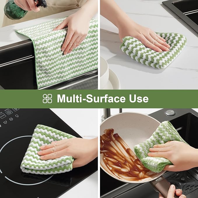 JOYMOOP Microfiber Cleaning Cloths – 18 Pack, 10" x 10", Green – Reusable, Lint-Free, Super Absorbent Towels for Kitchen, Car, and Household Cleaning