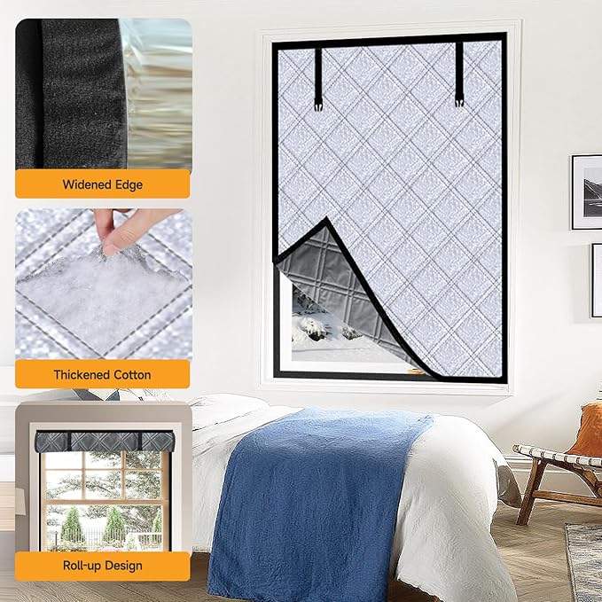 Winter Insulated Window Curtain 23.6"x39", Oxford Cloth Thermal Insulated Window Cover with Buckles,Heavy Duty Window Insulation Kit Fits Windows up to 22.6"x38",Silvery