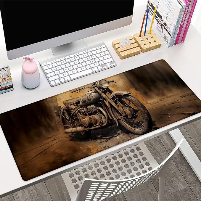 Vintage Motorcycle Gaming Mouse Pad Gifts 31.5" x 11.8", Non-Slip Rubber Base MousePads for Computers Laptop School Office Home Accessories Decor, Mouse Pad, Keyboard Desk Mat
