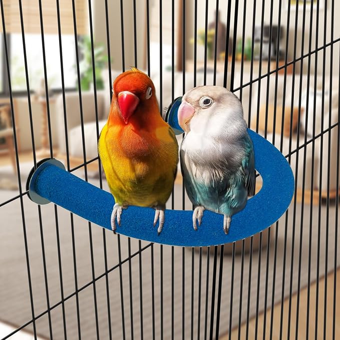 Rypet U-Shaped Parrot Perch, Quartz Bird Perch for Cage(Blue S) | Safe Chew & Rest Perch for Large Birds, Durable Non-Toxic Cage Accessory, for Parakeets Cockatiels Conures Macaws