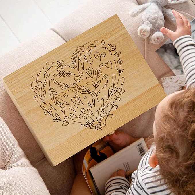 EXISTING Memory Box for Keepsakes, Woodblock Heart Laser Cut Wooden Storage Box with Hinged Lid, Large Keepsake Boxes - Store Jewelry, Toys, Photos, and Keepsakes in a Decorative Crate