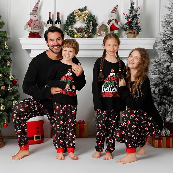 Family Christmas PJs Matching Sets, Cute Holiday Pajamas Printed Top and Pants, Xmas Jammies for Couples/Men/Women