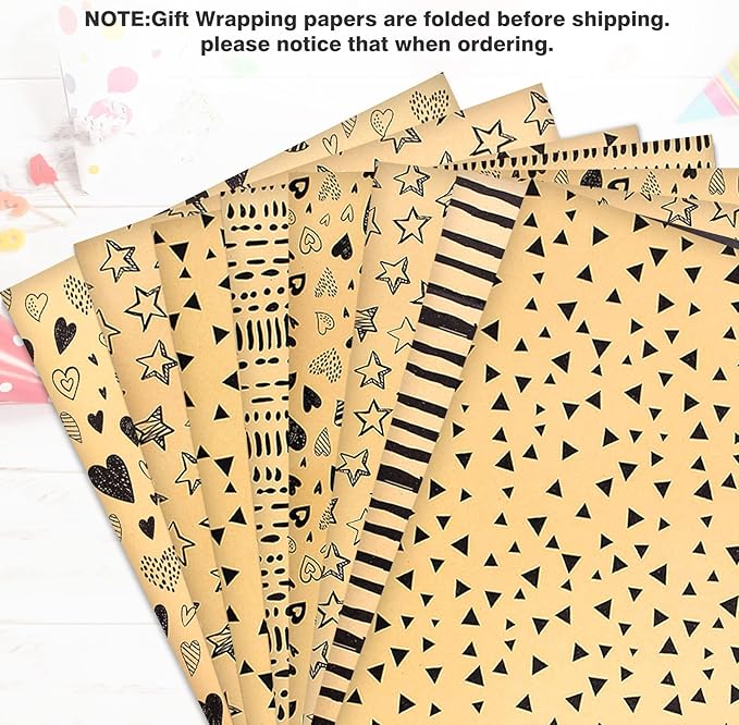 Kraft Wrapping Paper Set with Tags & String - Brown Kraft Wrapping Paper Gift Wrap for Present - Birthday Paper Wrap for Women, Men, Boys & Kids (6 Sheets, 28"Lx20"W per Sheet)