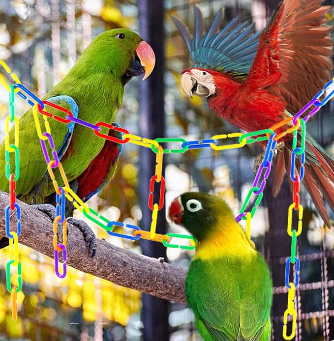 200Pcs Rainbow C-Clips Plastic Chain Links for Birds & Small Pets | Non-Toxic Safe & Durable. Chew-Resistant For Indoor/Outdoor. C-Clip Snaps Together Easily. Plastic Chain Toy For Small Pets