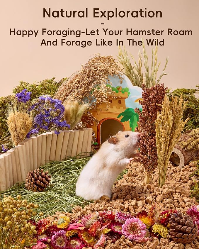BUCATSTATE Natural Hamster Bedding Flowers & Herbs & Sprays | For Cage Habitat Decor - Treat Cereal Grain for Dwarf Syrian Gerbils, Mice, Rat, Forage, Enrichment (54PCS)