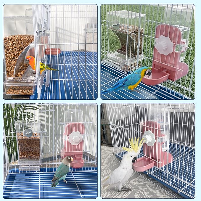 Lemtrflo No Mess Bird Feeder Water Dispenser Set, Automatic Bird Feeder | Parrot, Parakeet Cage Accessories