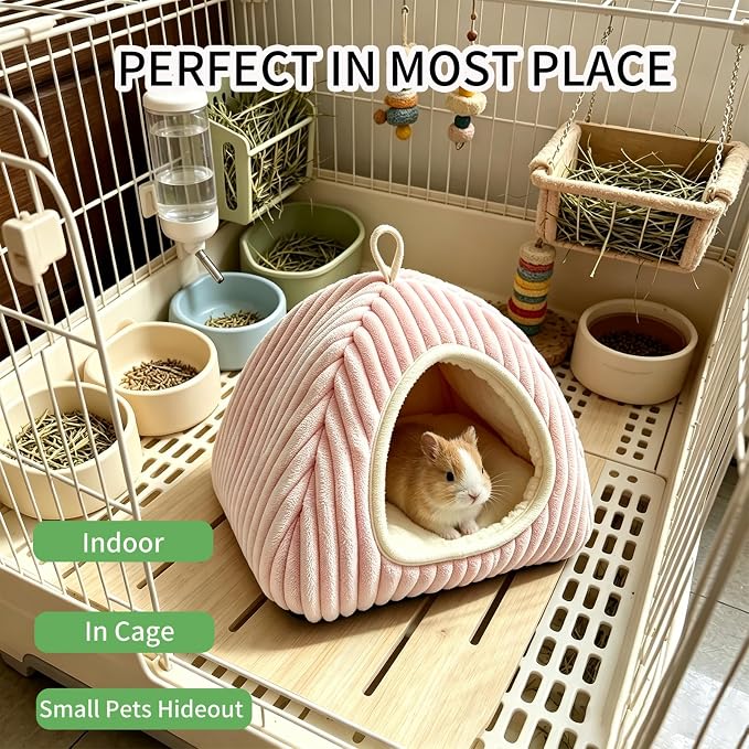 Guinea Pig Hideout Bed, Dwarf Rabbit Enclosed Cave,Pink | Small Animals Sleeping House with Removable Cushion, Foldable Washable Nest for Bunny, Hedgehog, Ferret, Chinchilla, Indoor