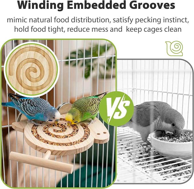 Bird Foraging Toys with Perch, for Novice/Older/Slow-Learning Birds | Kiln-Dried Wood Bird Enrichment Toys for Slow Feeder, Parakeet Puzzle Toy for Cages Reduce Seed Mess, Visible Food Design