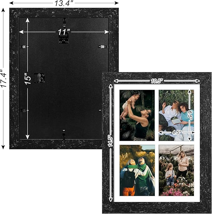 11x15 Picture Frame Display 4 opening 5x7 Picture Frame Collage,Multi Photo Frame with Mat,Plexiglass,Horizontal and Vertical Formats for Wall Decor,Black Wood Grain