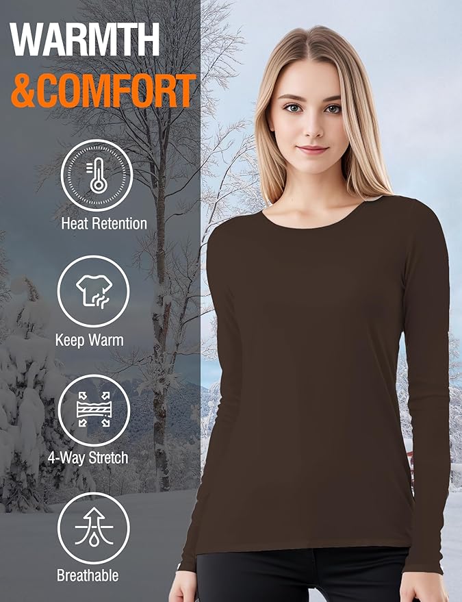 Women's Long Sleeve Thermal Underwear Lightweight Compression Baselayer Shirt Women Clothing Premium Comfort Winter Tops