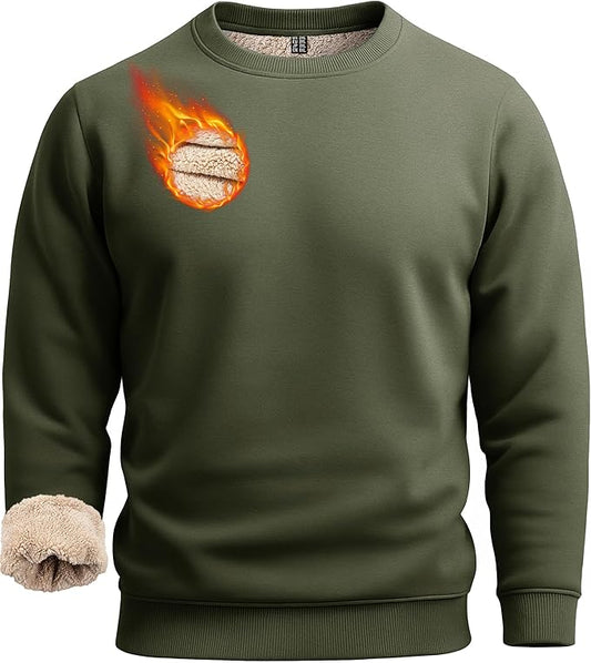 Boladeci Men's Full Sherpa Lined Crewneck Sweatshirts Heavy-weight Fleece Pullover Thick Thermal Long Sleeve Cotton