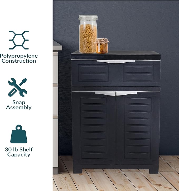 Sunnydaze 34.5" H Resin Garage Storage Cabinet - Garage Cabinet with Adjustable Shelf - Freestanding Utility Storage for Laundry Room, Office, Basement - Charcoal