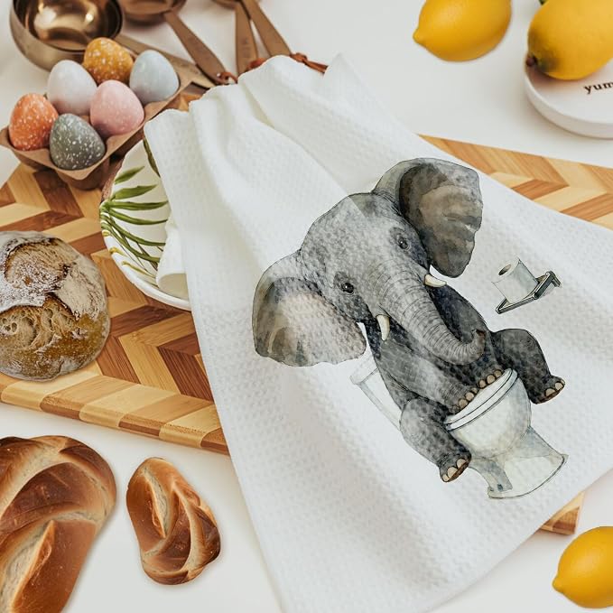 Funny Elephant Bathroom Hand Towels, Elephant Lover Gifts, Humor Bathing Elephants Animal Decorative Hand Towels for Bathroom Washroom Restroom, 16x24 Inch Set of 3