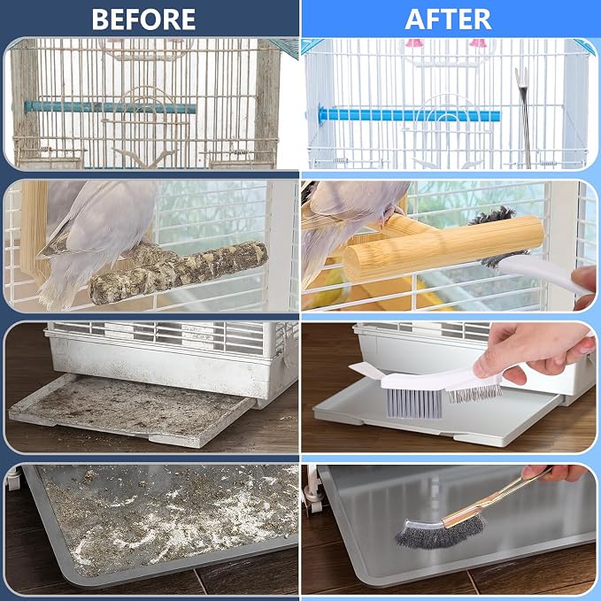 XANGNIER Bird Cage Cleaner Brush Kit Accessories,4 Pcs | Bird Poop Remover Cleaning Tools Set Accessories for Small,Medium,Large,Tall,Parakeet,Budgie,African Grey Parrot Birds Cage