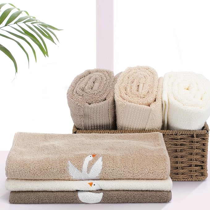 3 Pcs Silly Goose Hand Towels Geese Gifts Funny Bathroom Decor | Brown Farmhouse Decorative, 100% Cotton Embroidered Towels for Bathroom Kitchen Decor, 13.3 x 29.5''