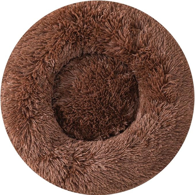 Soft Plush Round Pet Bed for Cats or Small Dogs, Mini Sized Dog Cat Bed | Soft Long Shag Faux Fur, Warming Cushion, Anti Slip Water Resistant Base, Machine Washable for Kittens, Ferret, Bunny Pets