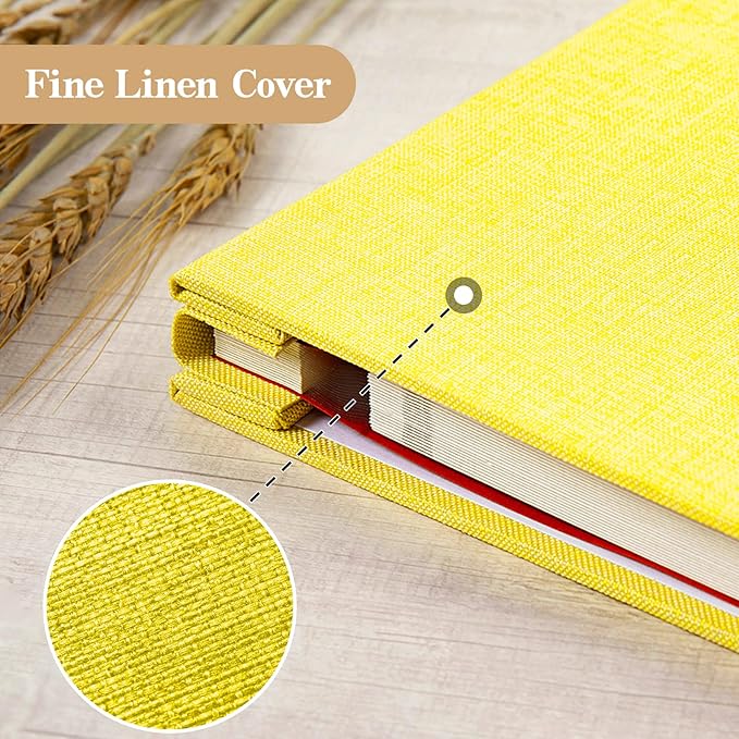 potricher Large Photo Album Self Adhesive 3x5 4x6 5x7 8x10 Pictures Linen Cover 40 Blank Pages Magnetic DIY Scrapbook Album with A Metallic Pen (Yellow, 13.2x12.8 inches 40 Pages)