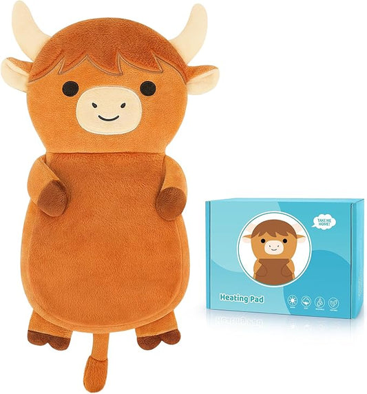 Microwave Heating Pad for Cramps & Period Pain Relief, Highland Cow Microwavable Heating Pad for Women and Kids, Cow Plush Heat Pack for Neck Shoulder Knee, Warmer Pad for Birthday Mother's Day