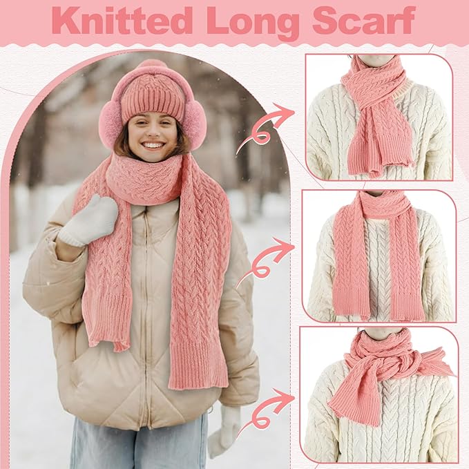 Geyoga 6 Pcs Winter Warm Set for Women Warm Beanies Hats Touchscreen Gloves Long Scarf Ear Muffs Socks Winter Gifts for Women