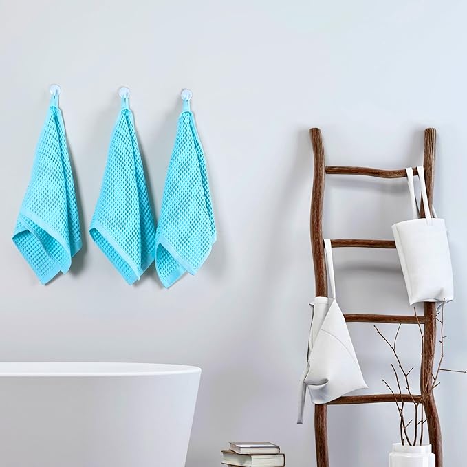 PÜSKÜL - Set of 3 Organic Waffle Hand Towel Turquoise - Premium Quality, 100% Turkish Cotton, Soft, Quick-Dry, Absorbent, Lint-Free Face Kitchen Hand Towels (Turquoise, Hand Towels - Pack of 3)