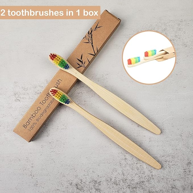 SEVENHEAD Bamboo Toothbrushes Adults & Kids Family Set 6+4 PCS Soft Bristles Wooden Toothbrushes, Natural Biodegradable BPA Free Eco Friendly Toothbrushes Colorful