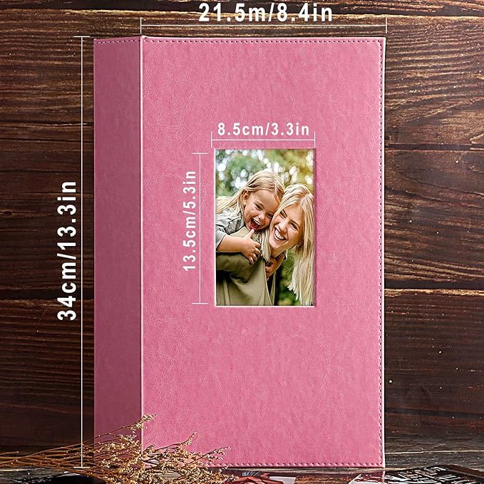 Ywlake Photo Album 4x6 300 Pockets, Leather Photo Albums Holds 300 Horizontal Only Pictures Pink